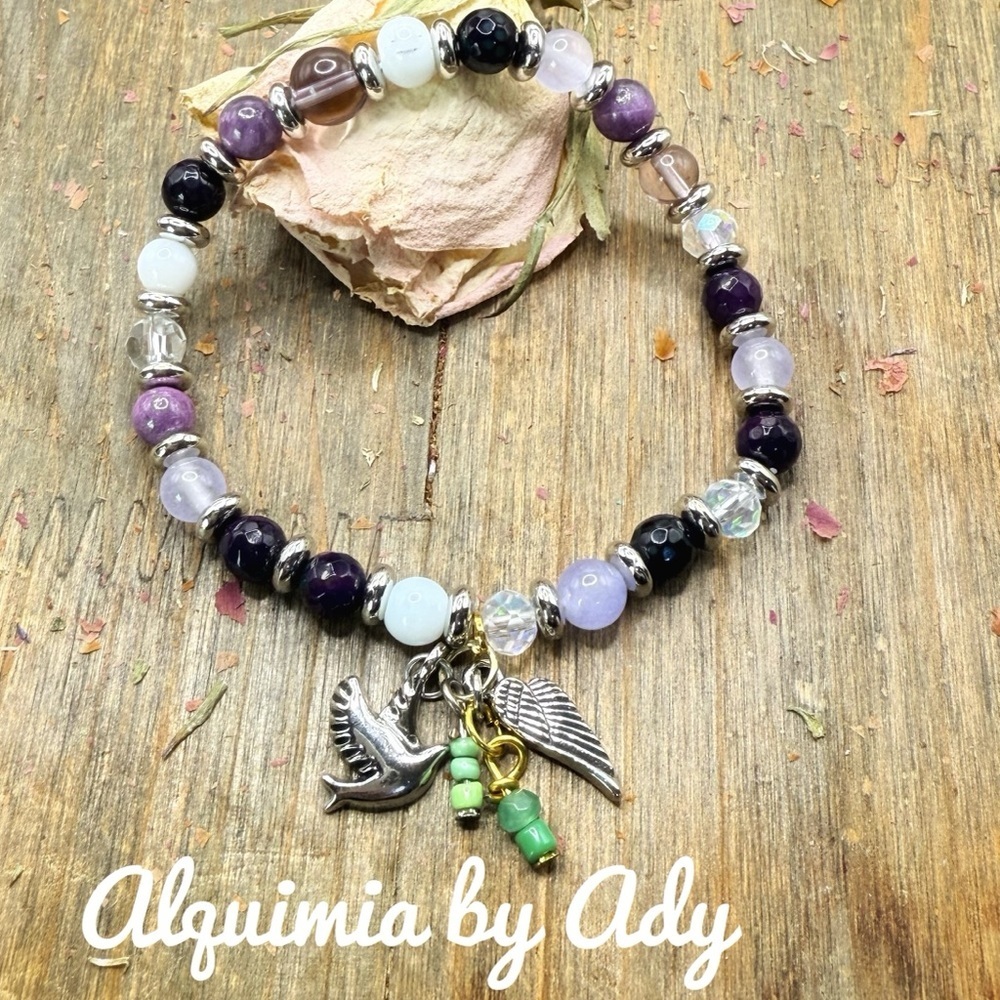 Beaded charms purple multi stones bracelet